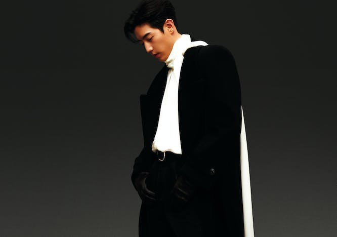 coat long sleeve fashion formal wear glove adult male man person overcoat